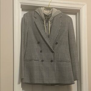 Aqua Black and White Checkered Hoodie/Blazer